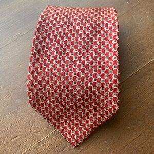 Neo Bill Blass Tie Necktie Red Gold Geometric Abstract 100% Silk Office Formal